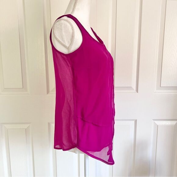 Bobeau Sami Sheer Summer Tank Top with Layers in Fuchsia XS NEW - Picture 3 of 8